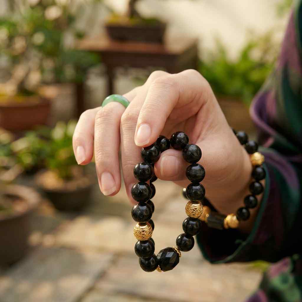 Black Tourmaline Guard Bracelet – Sovereign Protection & Energetic Flourish - Image 4